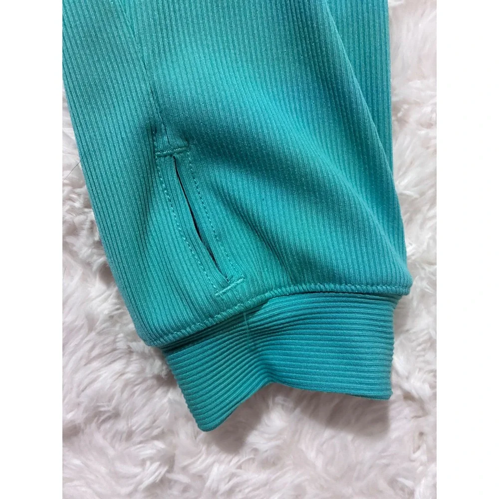 Nike Running Dri-FIT Womens Medium Teal Ribbed Quarter Zip Pullover Thumbholes